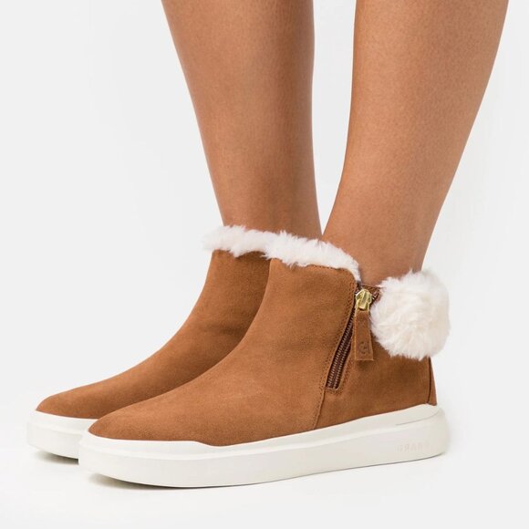 Cole Haan Ladies Grandpro Rally Genuine Suede Ankle Booties W/Shearling Lining - Picture 1 of 17